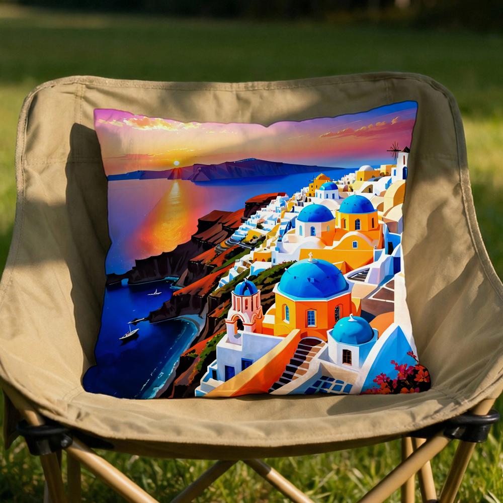 Santorini Landscape Cushion Cover Soft Reversible  Durable Pillow Cover  MultiScene Use for Home  Car Daily Comfort