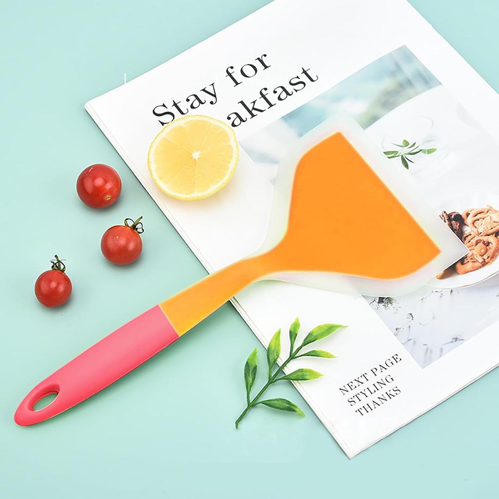10inch Of Silicone Spatula, For Nonstick Cookware Flat Wide Pancake Multifunction Spatula Food Turner Heat Resistant Kitchen Omlet Flipper For Egg