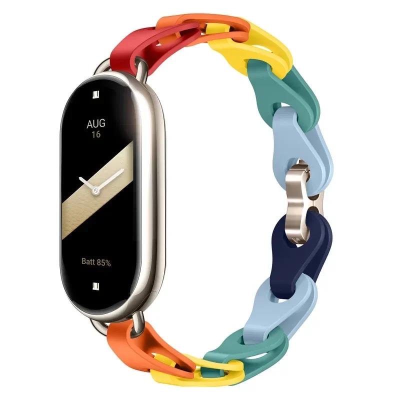 Silicone Strap for Xiaomi Mi 8 Band Chain Buckle Bracelet for Miband 8 NFC Fashion Lady Style Replacement Rubber Band Correa