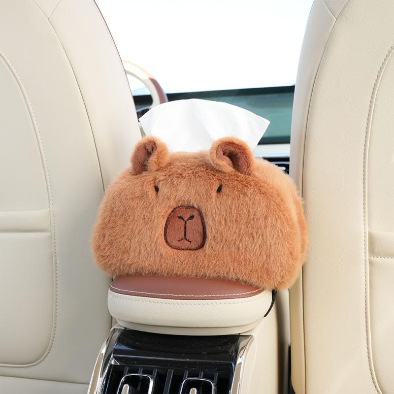Car Tissue Boxes Capybara Plush Accessories Car Backseat Hanging Tissue Bag Box Plush Holder Cover Tissue Holder Decorations
