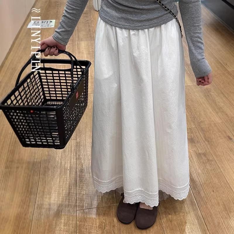 Plus Size A-line Lace Trim Midi Skirt - Spring/Summer 2026 4XL