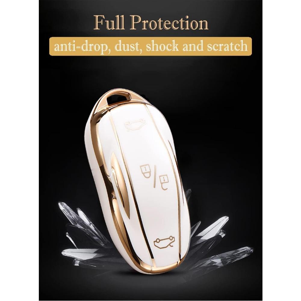 For Tesla Model X Key Fob Cover with Keychain, Full Cover Protection Key Fob Case Premium Soft TPU Smart Remote Key Holder