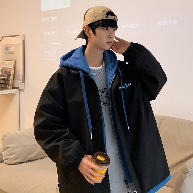 Fake Two-piece Men's Jacket Spring and Autumn Loose Handsome Student Windproof Top Jacket Winter