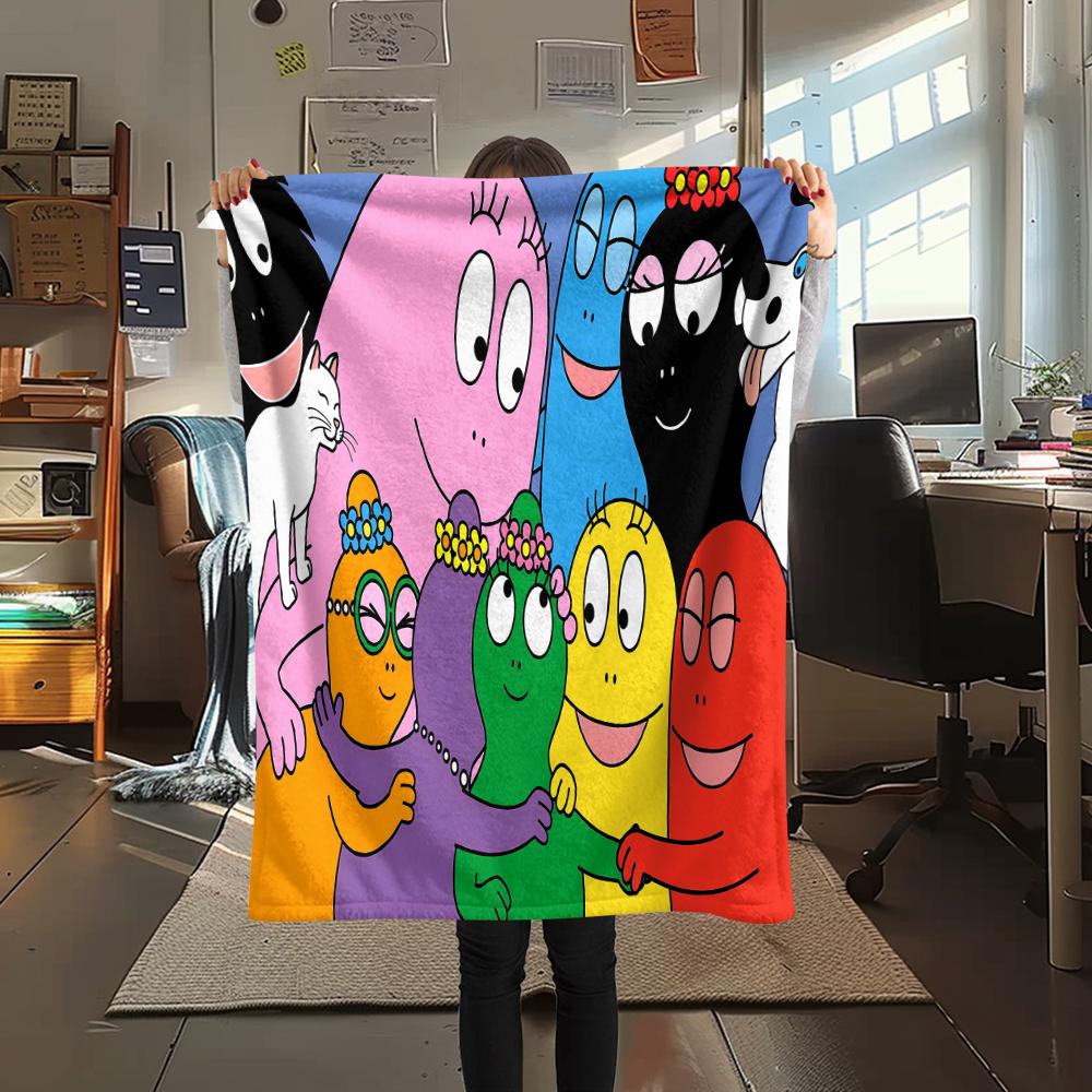 1 szt. Koc flanelowy z nadrukiem rodziny Barbapapy, Wysokiej jakości, Wygodny na wszystkie pory roku, Wystrój domu, Ciepło i komfort, Idealny na prezenty
