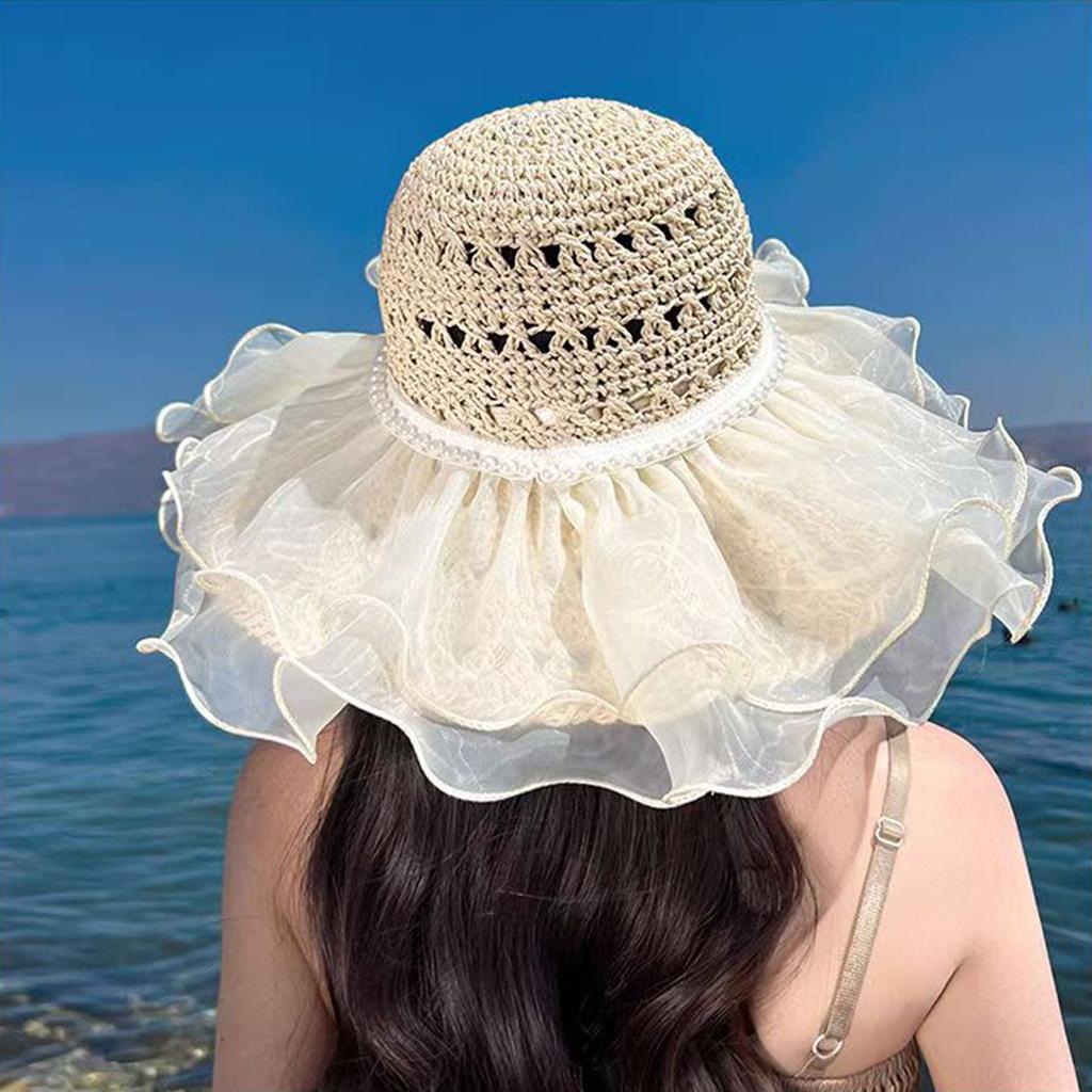 Women's Summer Sun Hat Wide Brim Straw Hat Breathable Foldable Elegant Hats for Summer Travelling Beach Fishing Hiking
