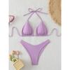 Sexy Solid Halter Lace Up Low Waist Bikini Set Women's 2 Pieces Swimsuit Triangle Thong Swimwear Bathing Suit Brazilian Biquini