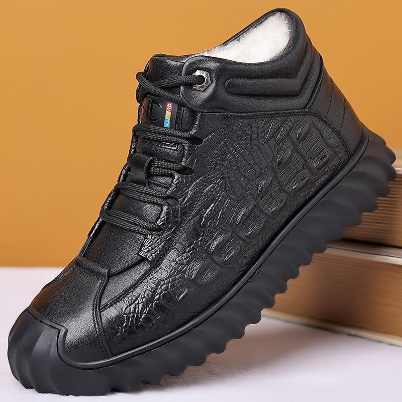 Winter First-layer Cowhide Wool Men's Cotton Shoes Outdoor High-top Velvet Northeast Thermal Leather Shoes Genuine Leather Dad Men's Shoes