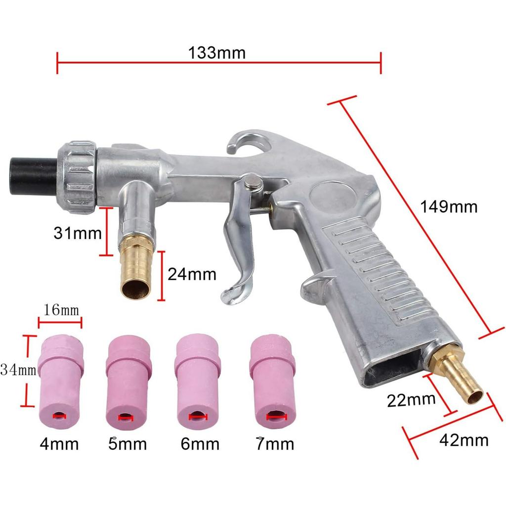 Sand Blasting Guns Sandblaster + 4Pcs Ceramic Nozzles + Extra Iron Nozzle Tip Set