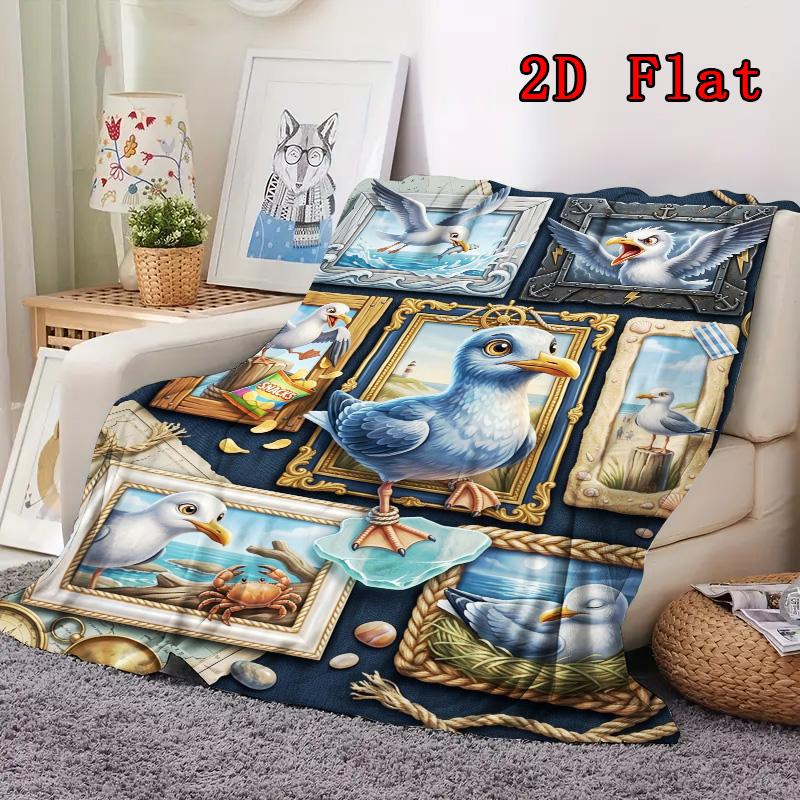 Seagull Frames Coastal Life 2D Flat Pattern Flannel Blanket, High Quality All Seasons, Home Decor, Warmth and Comfort, Perfect for Christmas Gifts.