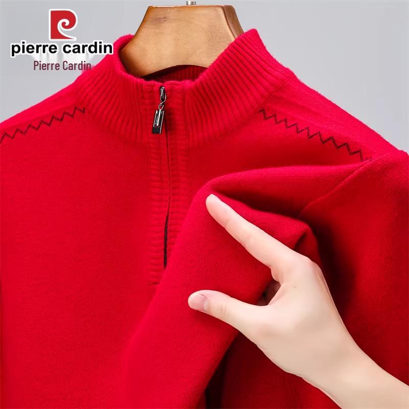 Pierre Cardin Men's Winter Thickened Half-High Collar Knit Sweater