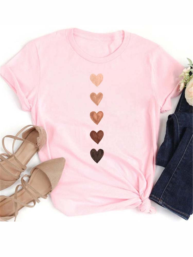 Love Heart Print Women T Shirt Summer Funny Short Sleeves O Neck  Tops Tee Female 90s Casual Fashion Clothing
