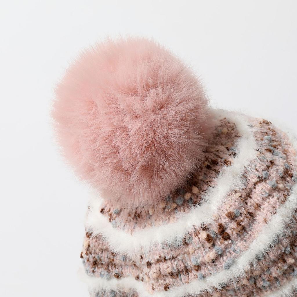 Autumn and Winter Cute Bear Fur Ball Plush Knitted Hat for Women Korean Style Ins Thickened Warm Ear Protection Cold Proof Woolen Hat