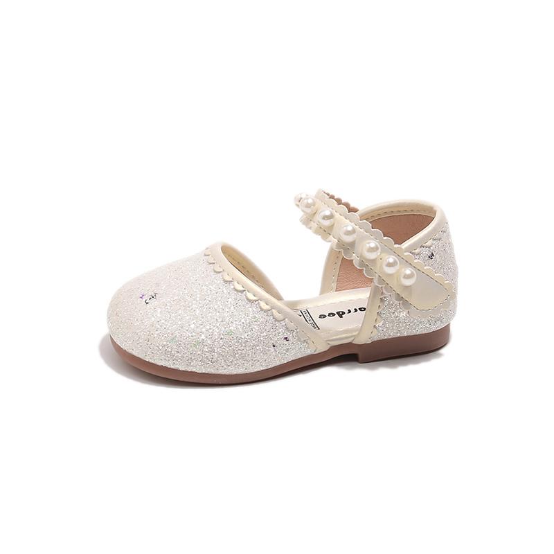 

Girls Sandals Summer New Pearl Sequin Fashionable Kid s Princess Shoes Round Toe Flat Non-slip Children s Shoes 21-30 21