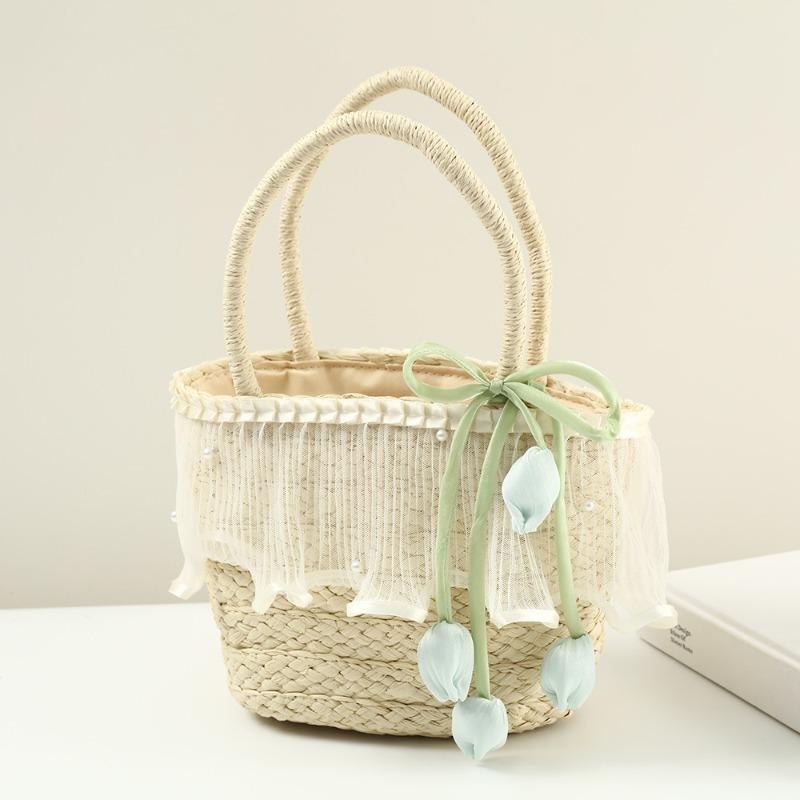 Big Brim Sun Hat Seaside Beach Idyllic Forest Bow Streamer Straw Hat Female Summer Flower Tulip