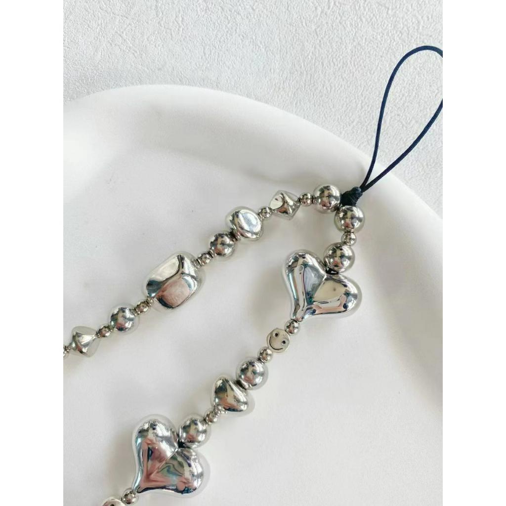 Neue Original Handgemachte Silber Liebe Millennium Stil Perlen Handykette Süß Cool Schlicht Vielseitig Nische ins