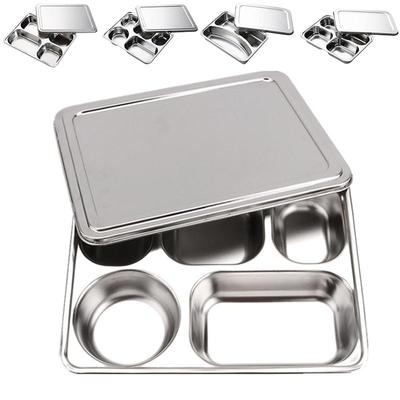 304 Stainless Steel Divided Dinner Tray Lunch Container Food Plate for School Canteen 3/5/4 Section Divided Bento Tray Tableware