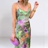 Abito da Donna Moda Completo Elegante Tie-dye Manica Lunga Sciarpa Gilet Gonna