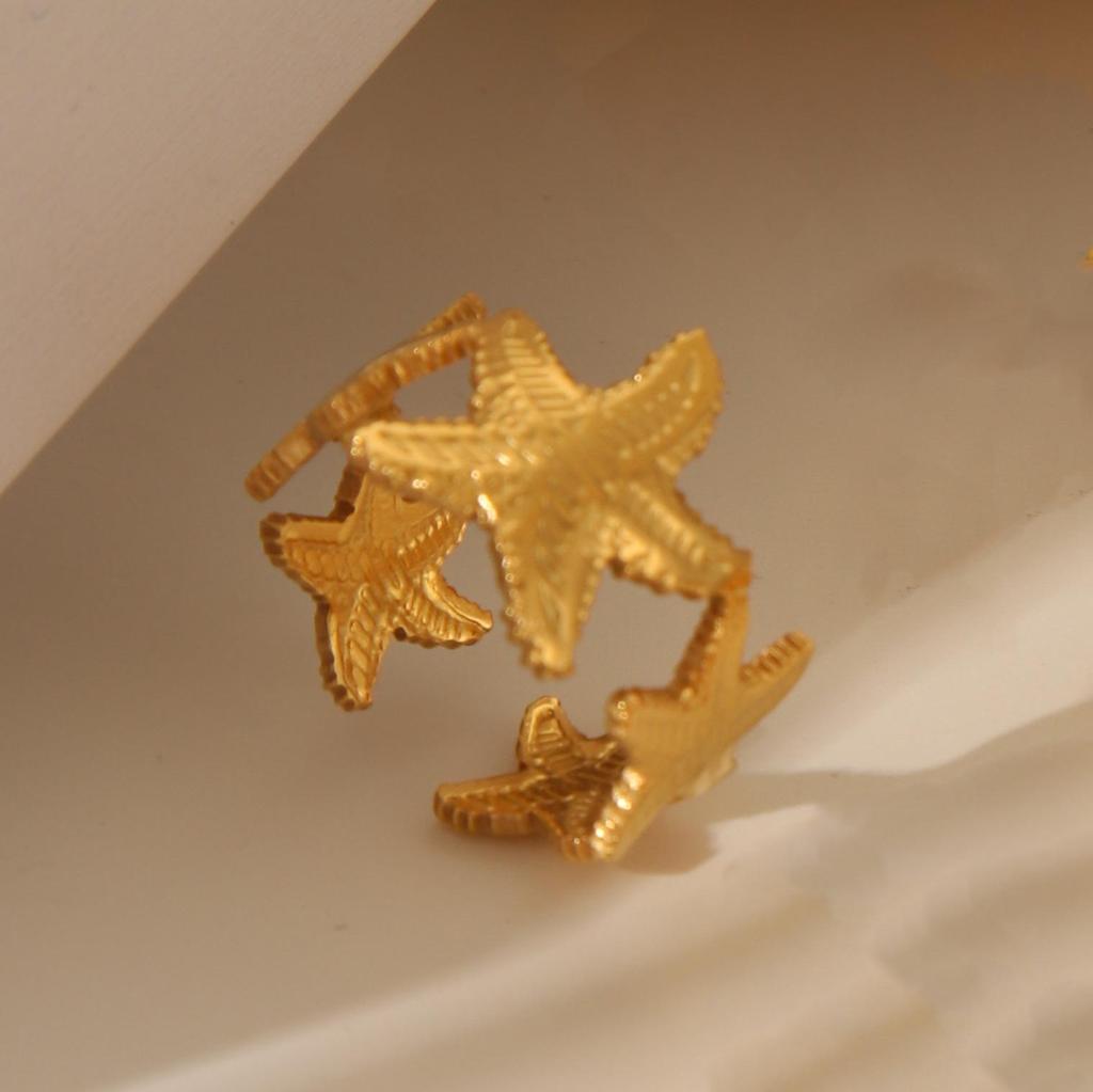 Elegant 18k Gold-Plated Stainless Steel Open Ring with Unique Korean Design