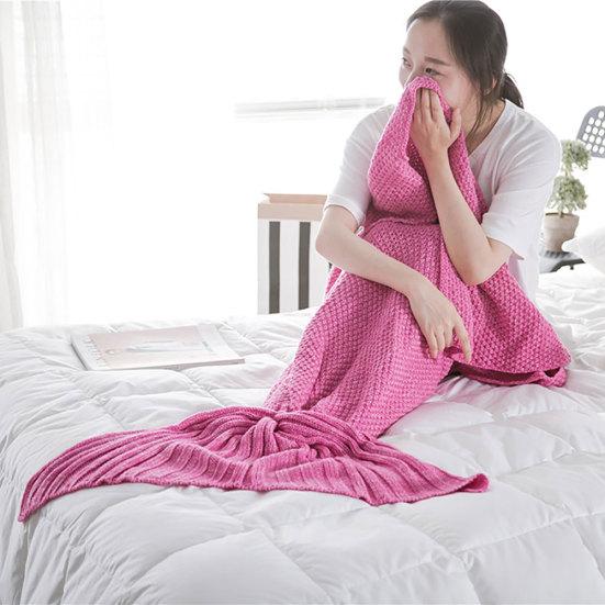 Solid Color Mermaid Tail Knitted Bed Sofa Sleeping Rest Blanket Home Decoration