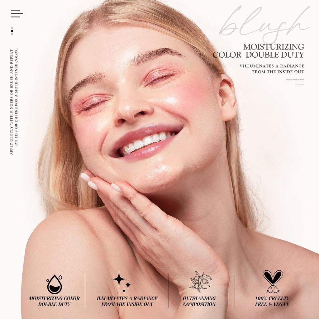 FLORTTE Cream Blush for Cheeks Face Makeup,Radiant Finish, Hydrating,Creamy,Lightweight & Blendable Color,Vegan & Cruelty-Free