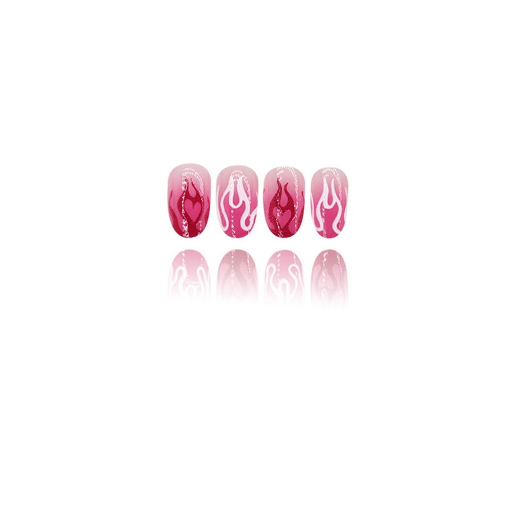 24pcs Short Press On Nails With Heart Flame Designs Acrylic False nail For Women And Girls Easy To Apply And Remove