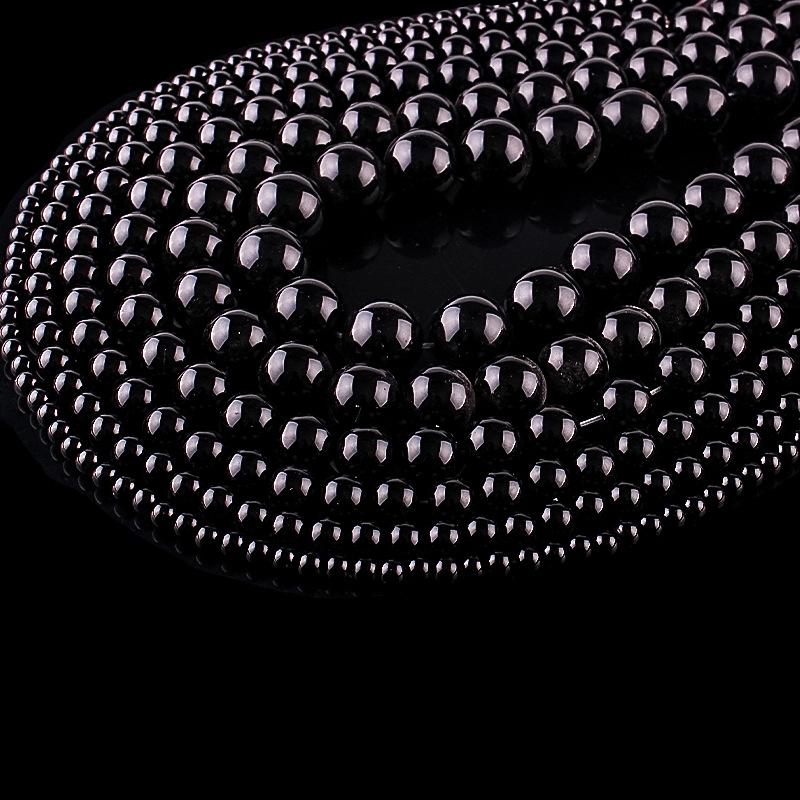 Grade A Black Agate Round Beads for DIY Jewelry, Handmade Semi-finished Loose Beads for Bracelets and Necklaces