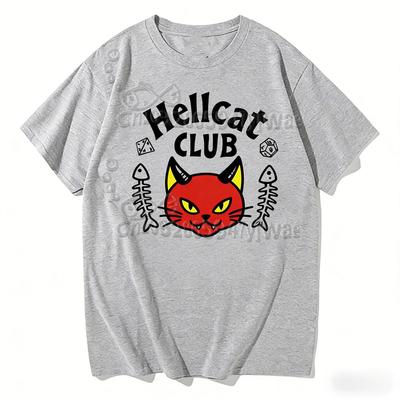 Hellcat Club TV Inspired Design Tshirt Cartoon Horn Cat Graphic Printed Women Cotton Short Sleeve Summer Adult Fashion Tshirt