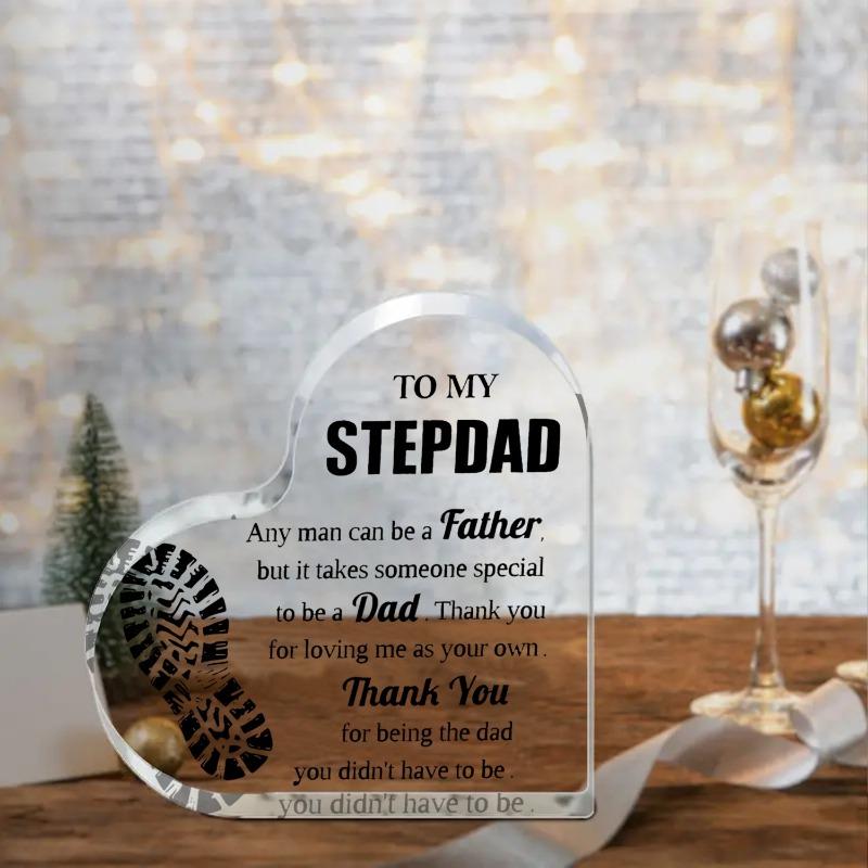2D Flat Acrylic Clear Stepfather Gift Desk Decor Plaque, Footprint Design, Suitable for Wall Decoration, Porch, Room, Villa, Accents Home, Hallway, or