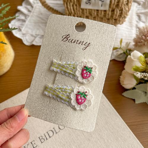 2pcs Plaid Strawberry Cherry BB Clip Fabric Bangs Side Clip Barrettes Headwear Girl Hairpin Hair Clip Children Hair Accessories