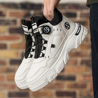 Tênis Masculino de Cano Alto da Moda Outono Couro Casual para Exterior Antiderrapante Calçados de Caminhada para Homem Botões Giratórios Sapato Plataforma