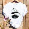 Women Print T-shirts Watercolor Eye Lashes Eyelashes Trend Graphic Tops Fashion Short Sleeve Summer Shirt Female Tees
