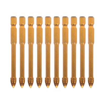 10x 1/4 Hex Shank Titanium-Ceramic Tile Marble Glass Drill Bit Cross Spear-Head