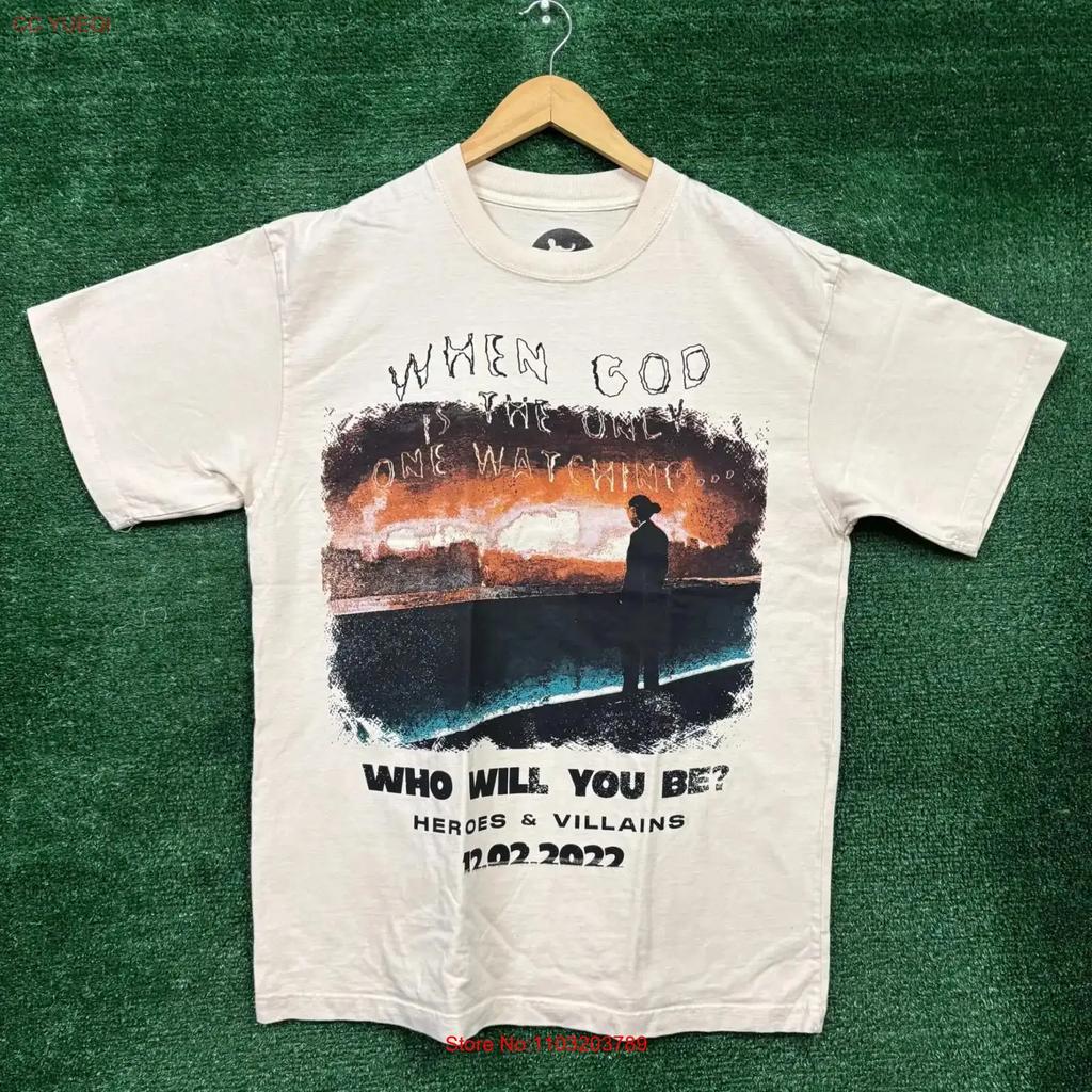 Metro Boomin Heroes Villains 2022 Beige T Shirt In Size Medium Vintage Graphic Designer Clothes Stretched Casual