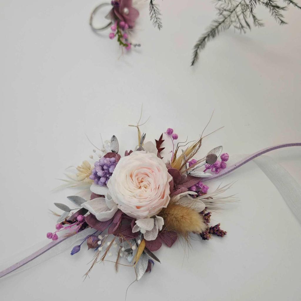 Preserved Flower Wedding Boutonniere & Wrist Corsage Set