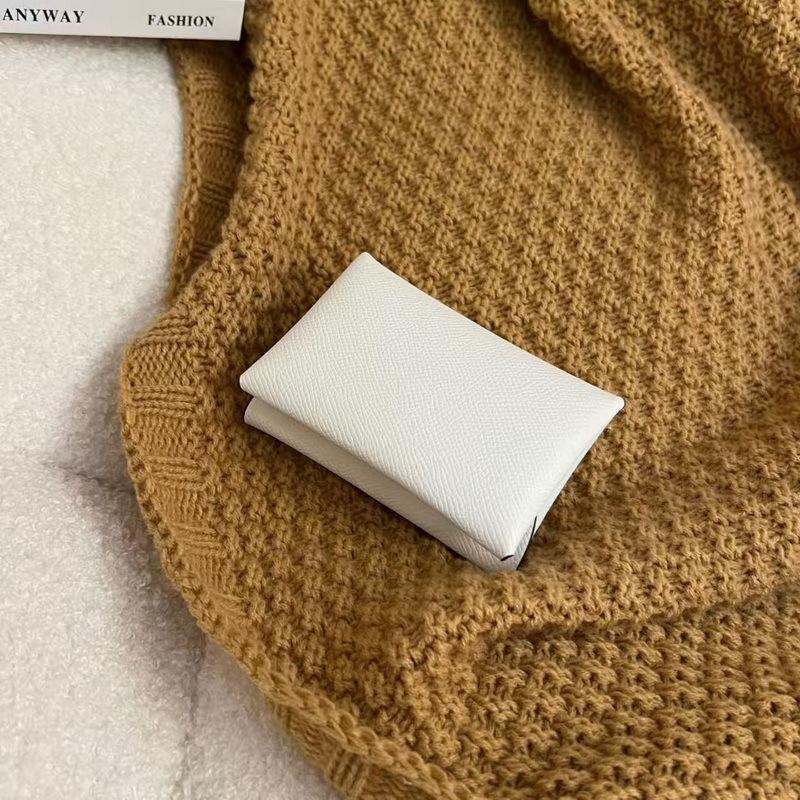 2025 New Style Real Leather Card Bag Womens Contrast Color Card Holder EP Lanyard Buckle Cross-Border Card Bag Zero Wallet Coin Purse