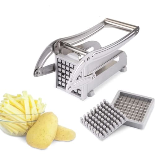 TINGJUNN Stainless Steel French Fry Cutter, Manual Potato Slicer, Includes Two Blade Sizes and a Non-slip Suction Cup Base, Perfect for Dicing Fruits