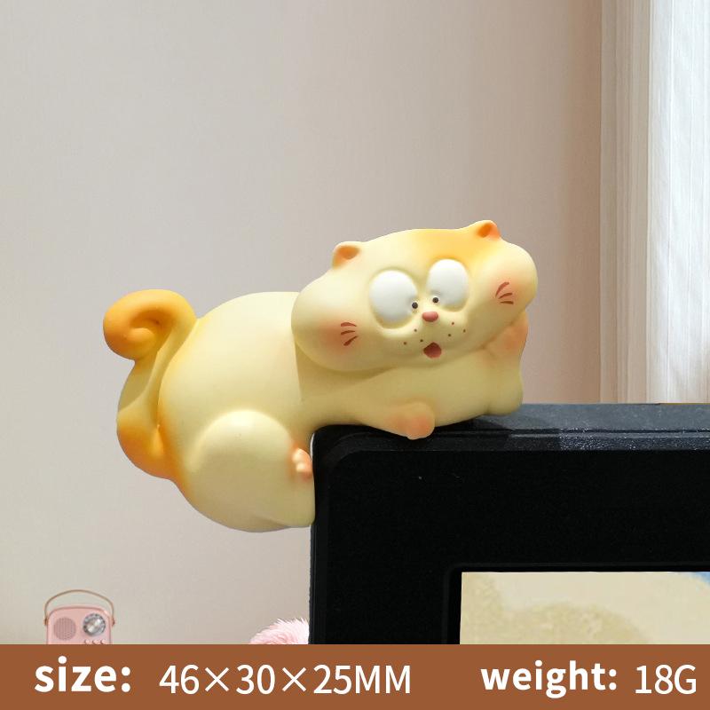 Cute Chubby Cat Monitor Topper Creative Cartoon Figurine Mini Desk Decor for Office Workstation Home Bedroom Table