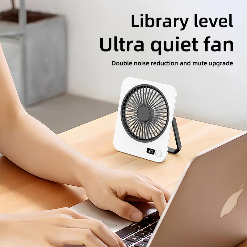 Silent Mini Desktop Fan with Digital Display 5 Speed Wind USB Rechargeable Portable Fan Low-noise Brushless Motor Foldable Fan