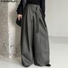 Men's Casual Lace-up Wrap Waist Long Wide Legs Pants Trousers