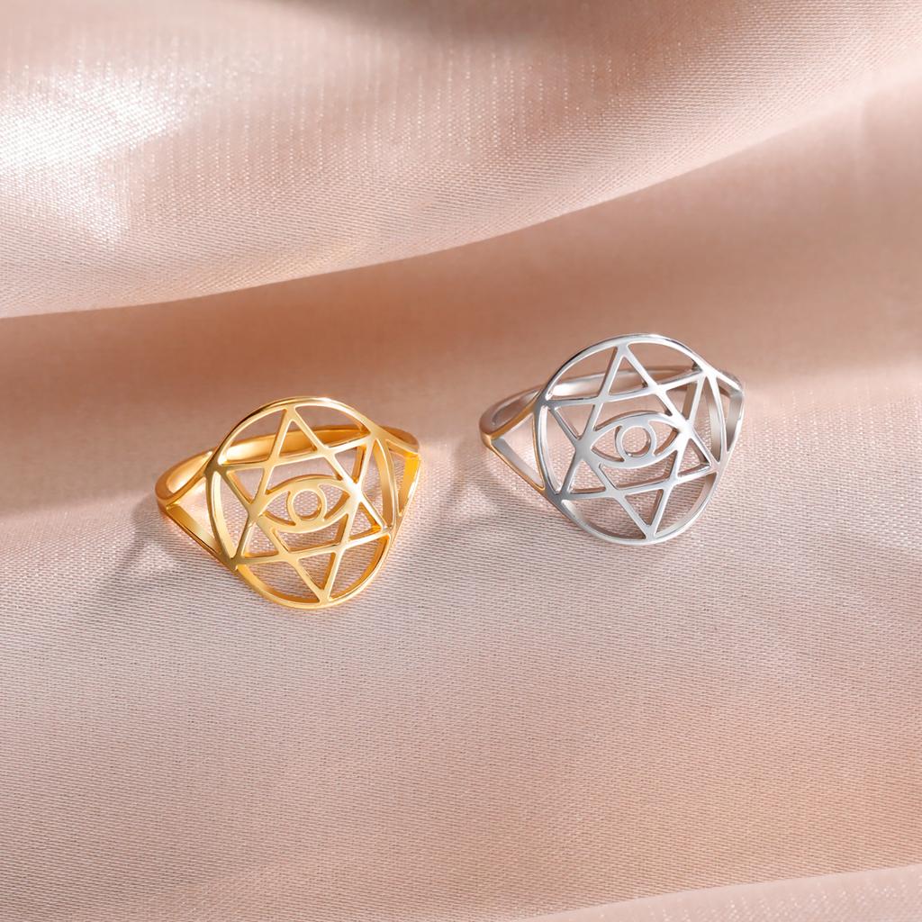 LIKGREAT Vintage Star of David Ring Evil Rings for Men Women Stainless Steel Punk Jewelry Je Star Protection Amulet Gift