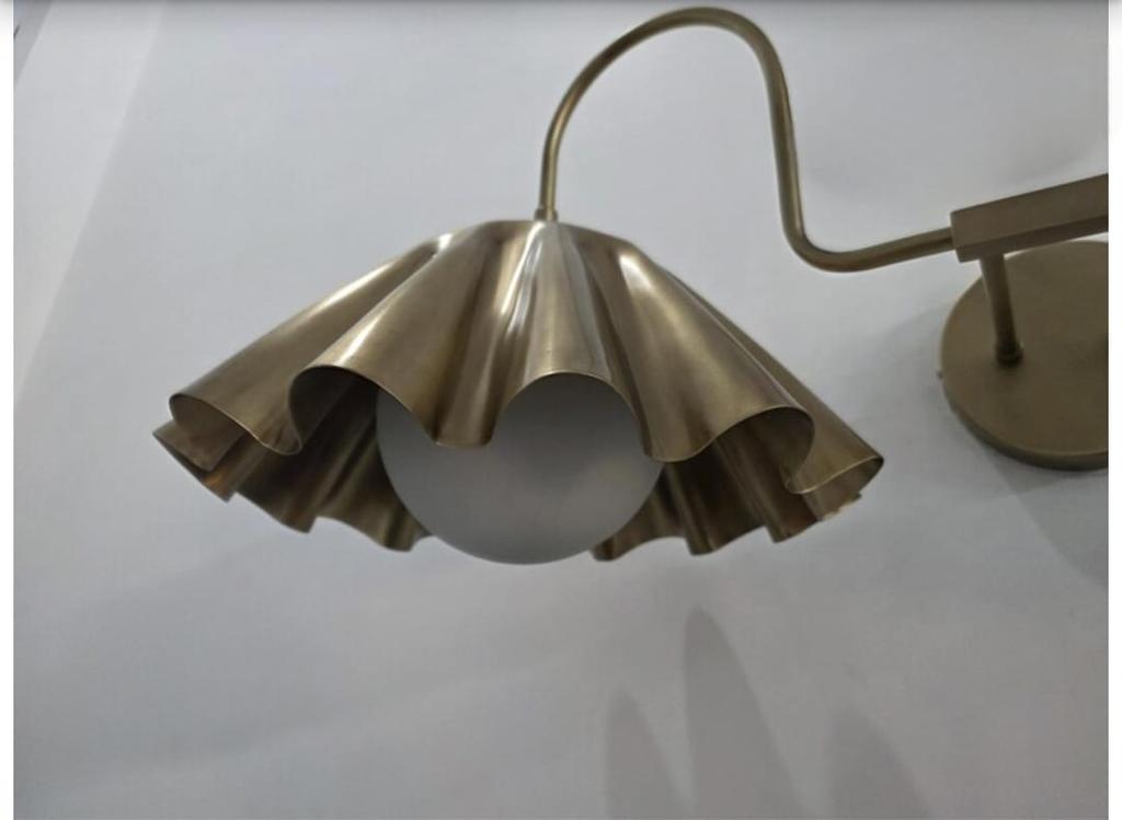 Mid Century 2 Metal Shade Wall Sconce Raw Brass Wall Lamp Fixture