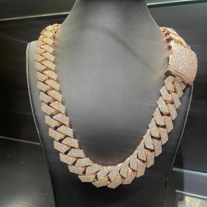 Hip Hop Jewelry 15mm Width Women Mens Heavy Strong Cuban Necklace 18k Gold Plated Bling Iced Out CZ Prong Cuban Link Chain