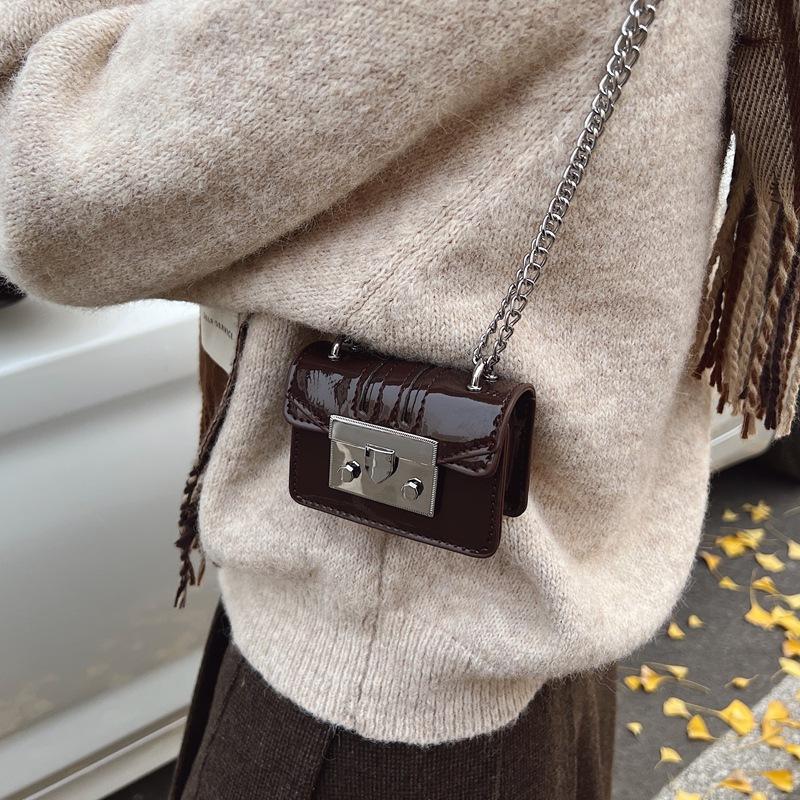 New European and American Lychee Pattern Mini Lock Small Square Bag Parent-child Chain Messenger Bag Super Small Change Bag Tide