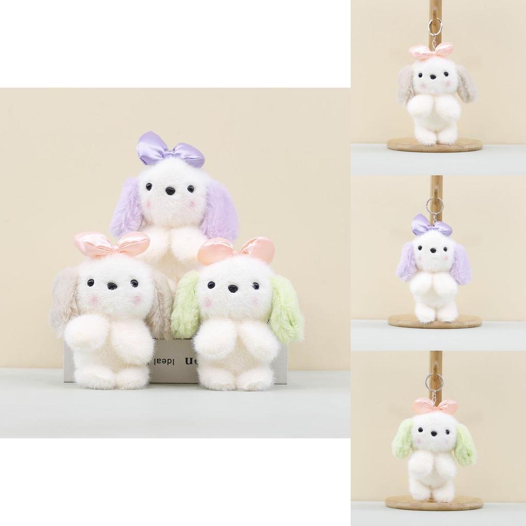 Charming Small Rabbit Plush Doll With Bow Flexible Keychain For Kids And Adults
