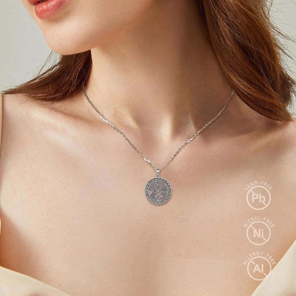 Eudora 925 Silver Viking Wolf Crow Necklace for Women Man Compass Tree of Life Runes Amulet Pendant Personality Jewelry
