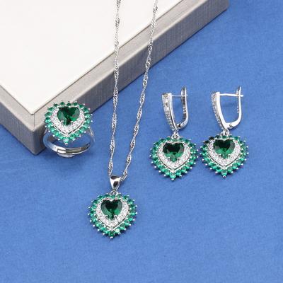 Heart Shape Romantic Fine Jewelry Sets   Weddingdress Accessories Women Necklace And Pendant Earrings Ring Gift Sets