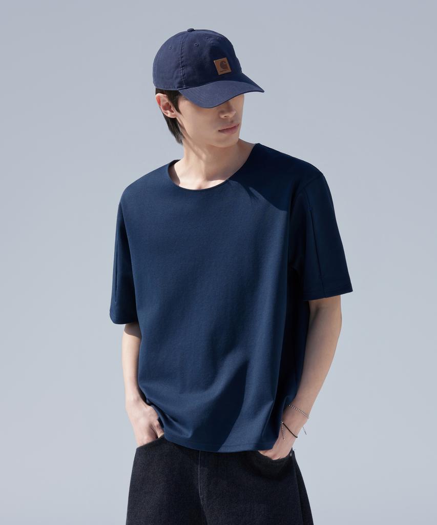 Dibeullu Tuck U-Neck Short Sleeve Navy