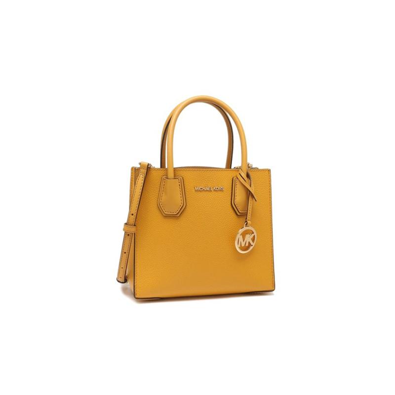 MICHAEL KORS Mercer Solid Color Letter Logo Retro Litchi Pattern Cowhide Accordion Bag Crossbody Handbag Regular Women's Orange