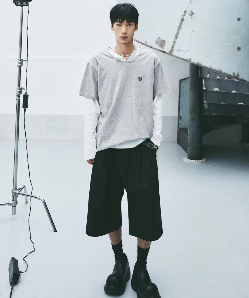 Nigaennikol Wide Two-Tuck Bermuda Pants_Black