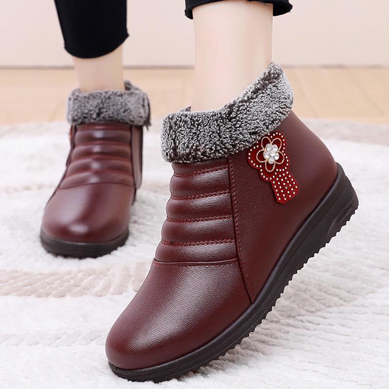 Pantofi de iarnă calzi și confortabili pentru vârsta mijlocie și vârstnici, cu căptușeală de catifea antiderapantă